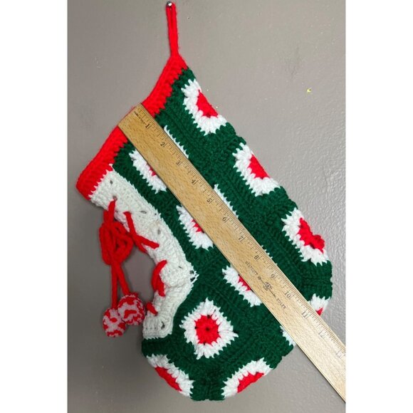 Vtg Granny Square Stocking Crochet 11" Grandmacore Handmade Holidays Christmas - Picture 2 of 6